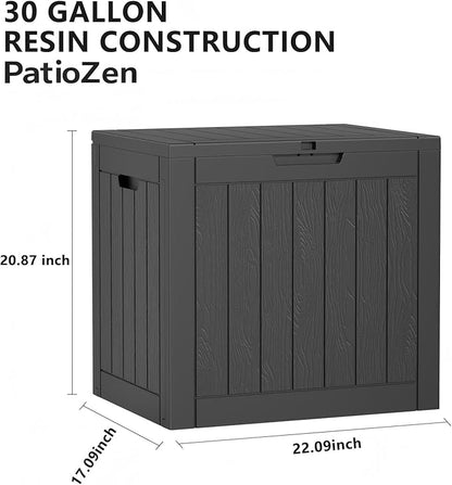 PatioZen 30 Gallon Resin Deck Box,Lockable Outdoor Storage Box for Patio Cushions Storage Furniture,Garden Tools,Pool Supplies, Weatherproof and UV Resistant (Black)