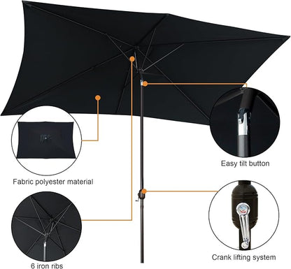 Blissun Rectangular Patio Umbrella, Table Market Umbrella with Tilt and Crank, Outdoor Umbrella for Garden, Deck, Backyard, Pool and Beach