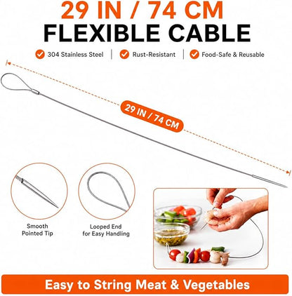 Flexible BBQ Skewers, 29 Inch 304 Stainless Steel Cable, 8 Pack for Grills | Reusable Kabob Skewers Hold Meat and Veggies for Grilling; Ideal for Backyard BBQs, Camping, Picnics, Tailgating and Parties