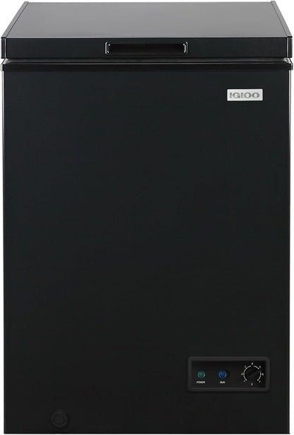 Igloo 3.5 Cu Ft. Upright Deep Freezer Chest- Deep Freezer with Quick Freezing System & Adjustable Thermostat- Low Noise Freezer with Removable Basket & LED Lights for Homes, Garages & Basements, Black