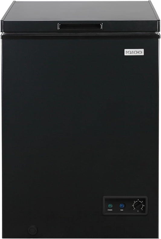 Igloo 3.5 Cu Ft. Upright Deep Freezer Chest- Deep Freezer with Quick Freezing System & Adjustable Thermostat- Low Noise Freezer with Removable Basket & LED Lights for Homes, Garages & Basements, Black