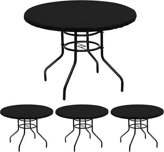 LUSHVIDA Round Waterproof Table Cover Elastic Vinyl Fitted Tablecloth Elastic Edged Plastic Table Cloth (Black, 4PCS Best for Up to 45"-56" Round)