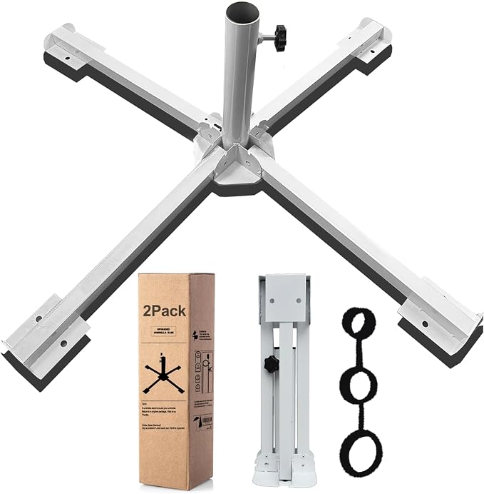 2Pack Foldable Portable Beach Umbrella Stand-Portable Patio Umbrella Base Holder,Outdoor Sunshade Anchor Size Plus Thickened,Rust Free Tempered Iron Umbrella Stand for Courtyard,Beach,Grass