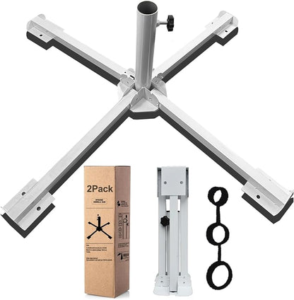 2Pack Foldable Portable Beach Umbrella Stand-Portable Patio Umbrella Base Holder,Outdoor Sunshade Anchor Size Plus Thickened,Rust Free Tempered Iron Umbrella Stand for Courtyard,Beach,Grass