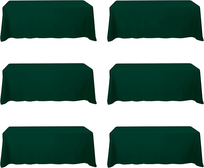 BRILLMAX 6 Pack Hunter Green Tablecloth 90x156 Inch for 8ft Rectangle Table | 150 GSM Polyester Fabric, Floor Length Drop, Water, Stain & Wrinkle Resistant Cloth Cover for Wedding Reception Banquet Party
