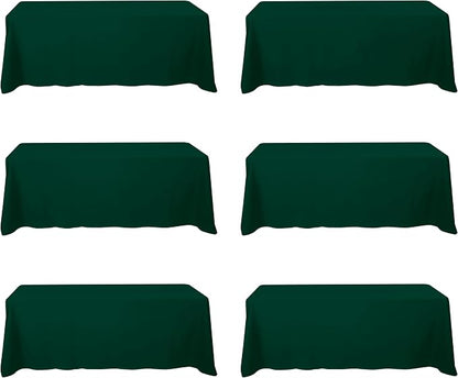 BRILLMAX 6 Pack Hunter Green Tablecloth 90x156 Inch for 8ft Rectangle Table | 150 GSM Polyester Fabric, Floor Length Drop, Water, Stain & Wrinkle Resistant Cloth Cover for Wedding Reception Banquet Party