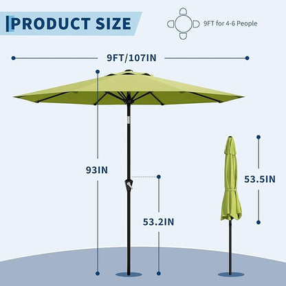 Garvee 9FT Patio Umbrella - Outdoor Table Umbrella with Smooth Crank Lift, Push Button Tilt and 8 Sturdy Ribs - Market Umbrella UV Protection Waterproof for Pool, Deck, Yard, Garden