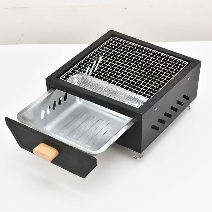Desktop Charcoal Grill for Picnic, Portable Charcoal BBQ Grill Stove – Iron Hibachi Barbecue Grills, Tea Making Stove Set Tabletop Small Barbecue Grill for Outdoor (White)