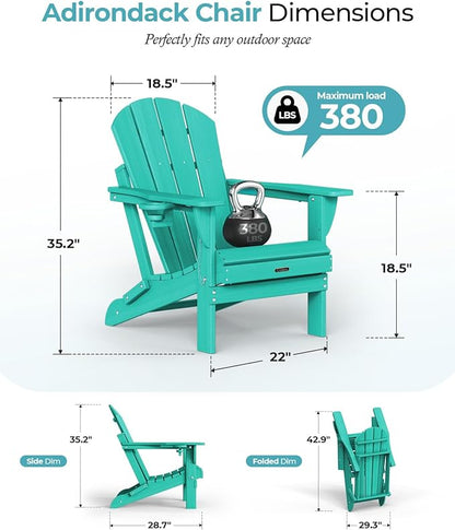 Ciokea Folding Adirondack Chair 6 Pack, Patio Adirondack Chair Weather Resistant, Plastic Fire Pit Chair with Cup Holder, Lawn Chair for Outdoor Porch Garden Backyard Deck (Lake Blue)