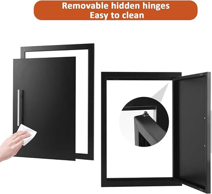 JIE JIN Outdoor Kitchen Doors 17" W X 24" H Single Doors 1.2mm Thickness Stainless Steel BBQ Access Door BBQ Island Doors Outdoor Kitchen Accessories Door for Outdoor Kitchen BBQ Island (Black)