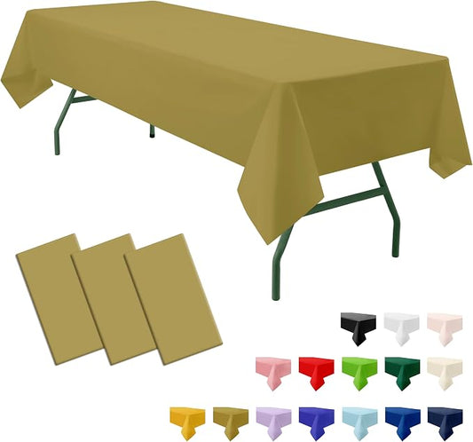 3-Pack Premium Plastic Gold Tablecloth Disposable 54" x 108" Rectangle Table Cover Party PEVA Golden Table Cloths for Fall Parties Harvest Graduations Anniversary Thanksgivings Events