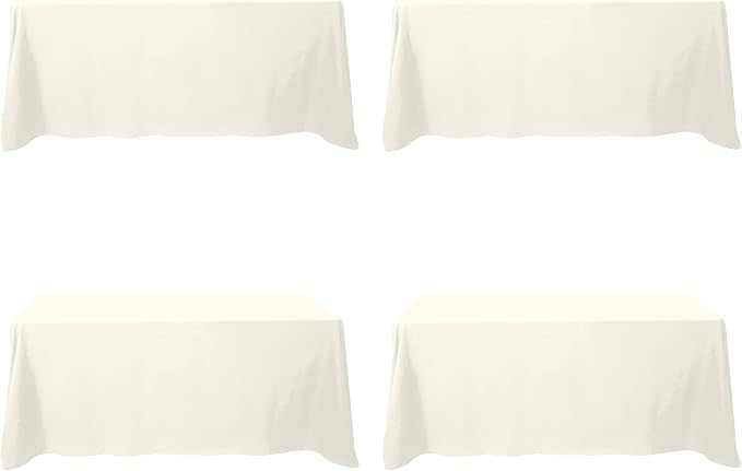 BRILLMAX 4 Pack Ivory Tablecloths 90x132 Inch for 6ft Rectangle Tables | 150 GSM Polyester Fabric, Floor Length Drop, Water, Stain & Wrinkle Resistant Cloth Cover for Wedding Reception Banquet Party