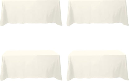 BRILLMAX 4 Pack Ivory Tablecloths 90x132 Inch for 6ft Rectangle Tables | 150 GSM Polyester Fabric, Floor Length Drop, Water, Stain & Wrinkle Resistant Cloth Cover for Wedding Reception Banquet Party