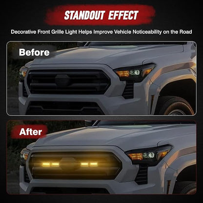 4 LED Grille Lights with Wire Harness and Fuse, LED Front Grill Light, Compatible with Toyota Tacoma SR/SR5 2024-2026, 1 Set (Smoked Black Cover)