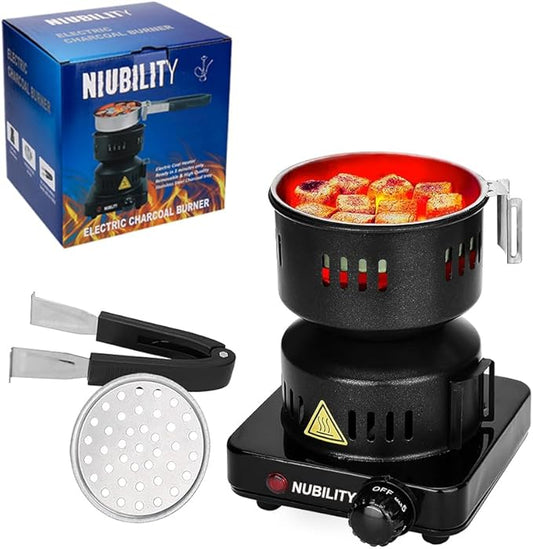 650W Electric Stove Coconut Charcoal Starter, ETL Approved Coal Burner for with Detachable Handle Stainless Steel Grill & Rack Smart Heat Control Long Cable for BBQ Kitchen