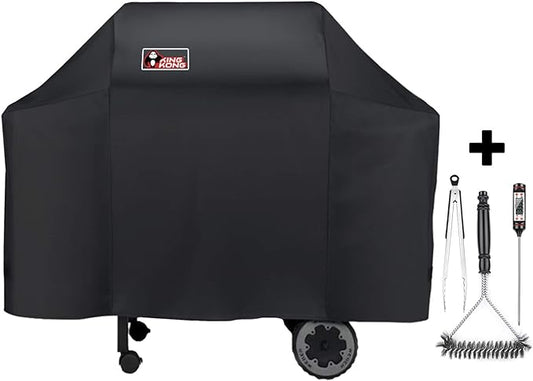 Kingkong 7573/7106 Grill Cover for Weber Spirit 200, 300 Series and Genesis Silver Gas Grill with Grill Brush, Tongs and Thermometer