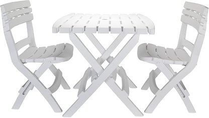 Camco Outdoor Table and Chair Set | Features Foldable Design for Compact RV Storage and Organization | Great for Camping, Events, Patios, and More | No-Tool Assembly | 3-Piece, White (51640)