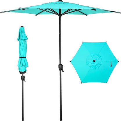 Abba Patio 7.5FT Lyon Outdoor Patio Umbrella Outdoor Table Umbrella with Push Button Tilt and Crank Market Umbrella 6 Sturdy Ribs UV Protection Waterproof for Garden Deck Backyard Pool, Turquoise