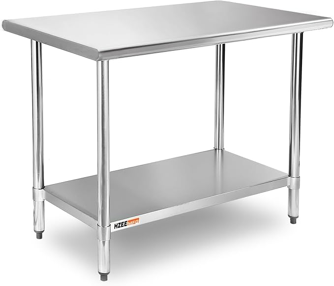 Stainless Steel Prep Table with Undershelf 36x24 Inches 3ft | Heavy Duty Metal Workbench with Adjustable Lower Shelf for Commercial Kitchen Restaurant Laundry Garage Hotel Workshop Chef
