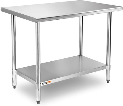 Stainless Steel Prep Table with Undershelf 36x24 Inches 3ft | Heavy Duty Metal Workbench with Adjustable Lower Shelf for Commercial Kitchen Restaurant Laundry Garage Hotel Workshop Chef