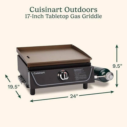 Cuisinart 17” Tabletop Gas Griddle, Easy Assembly Compact Outdoor Flat-Top Grill with Grease Cup, 255 Sq. In Cooking Space Perfect for Camping, Tailgates & BBQs