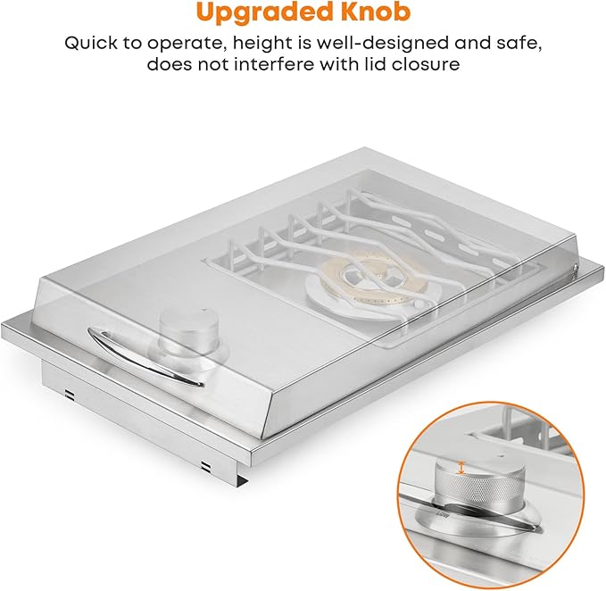 Stanbroil Built-in Single Side Burner for Outdoor Kitchen, 304 Stainless Steel Grilling Side Burners - Liquid Propane Only