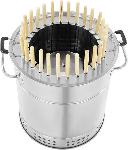 Portable Smokeless Charcoal Grills, Stainless Steel Charcoal BBQ Grill Barrel, 360° Cylinder Outdoor Barbecue Grill with Skewers for Camping Picnic Travel Backyard Patio Gathering
