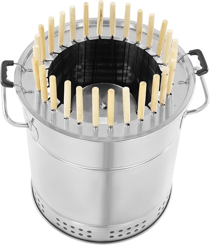 Portable Stainless Steel Barrel Grill with 20 Skewers, Smokeless Charcoal BBQ Stove with Barbecue Grill Cooking Net, Small Kebabs Charcoal Grill for Outdoor Indoor Camping (Large)