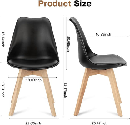 OLIXIS Set of 4 Dining Kitchen Mid-Century Modern Chairs with Wood Legs and PU Leather Cushion, Upholstered Seating for Living Room Bedroom Outdoor Lounge, Black