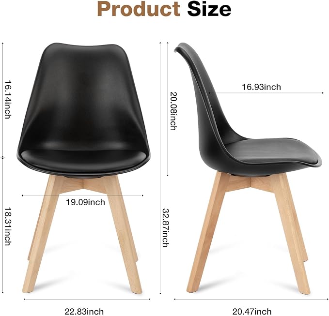 OLIXIS Modern Dining Chairs Set of 4, Plastic Kitchen Chairs with Wood Legs and Backrest, Lightweight Side Chair for Bedroom, Living Room, Apartment, Black