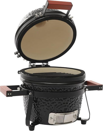 13" Ceramic Charcoal Grill, Ceramic BBQ Charcoal Grill and Smoker for Camping, Backyard & Home BBQ INGRILL