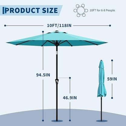 GarveeLife 10FT Umbrella Outdoor Patio, Pool Umbrella with Push Button Tilt and Crank, 8 Sturdy Ribs Waterproof UV Protection for Garden, Table, Backyard, Market | Table Umbrella Waterproof UV Protection for Garden, Pool, Deck, Backyard, Market (Sky Blue)
