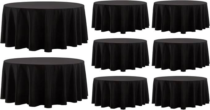 8 Pack Black Round Tablecloths 120 Inch for Dining Tables | Washable Decorative Linen Polyester Table Cover for Banquets Buffets Parties and Weddings