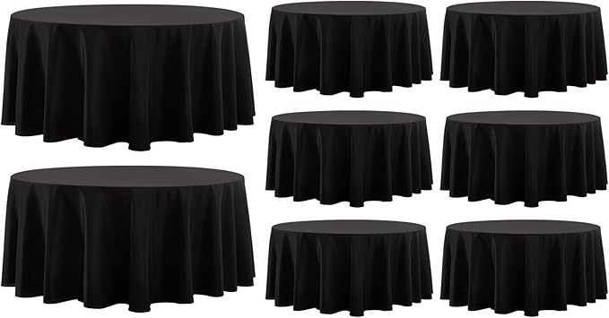 8 Pack Black Round Tablecloths 108 Inch for Dining Tables | Washable Decorative Linen Polyester Table Cover for Banquets Buffets Parties and Weddings