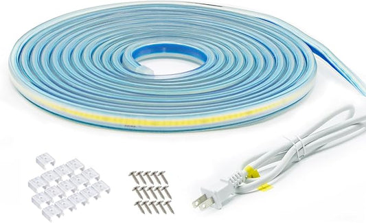 LED Strip Lights AC 110v Plug-in Flexible LED Rope Lights 5 Meters 4000K White Waterproof Cuttable Under Cabinet Lighting for Bedroom Outdoor Indoor Garden(White, 16.4ft)