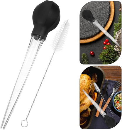 PRETYZOOM Turkey Baster 11.53In Rubber Bulb & Cleaning Brush – Leakproof Liquid Transfer for Roasting, BBQ Basting & Baking, Compact for Kitchen & Outdoor Grill