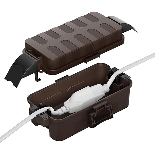 Flemoon IP55 Small Outdoor Electrical Box Waterproof, for Power Strip | Inner 5.9 x 3.2 x 1.8inch, Extension Cord Cover with Detachable Awning Covers for Plug, Outlet, Holiday Lights, Brown