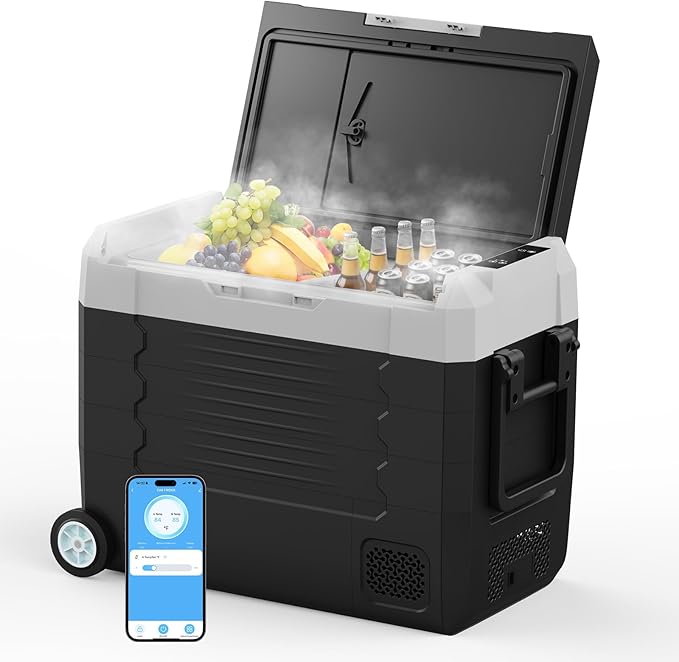 AS Car Fridge Portable 12V Refrigerator 58 Quart Electric Cooler with 12/24V DC&110-240V AC for Truck Van RV Camper SUV, Portable Freezer with Wheels for Camping Boat Travel, -4~68°F (55L)
