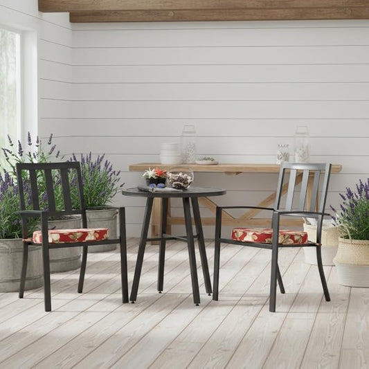 Set of 2 Outdoor 18 inch Round Patio Dining Chair Pads – Comfortable Fiber-Filled Seat Cushions with Ties, Reversible Polyester Fabric - Roma Floral