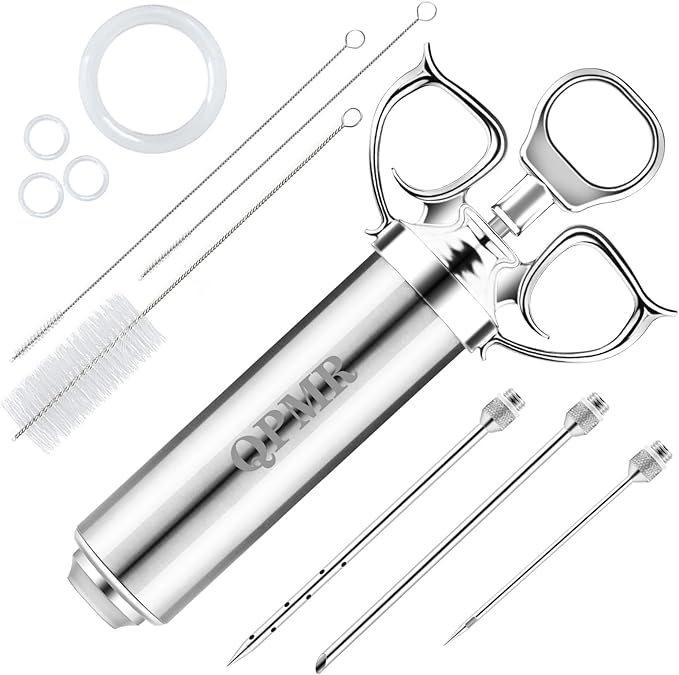 QPMR Meat Injector Syringe Kit, 2-oz Large Capacity Marinade Turkey Injector with 3pcs Stainless Steel Marinade Injector Needles for BBQ Grill Smoker & Turkey & Brisket