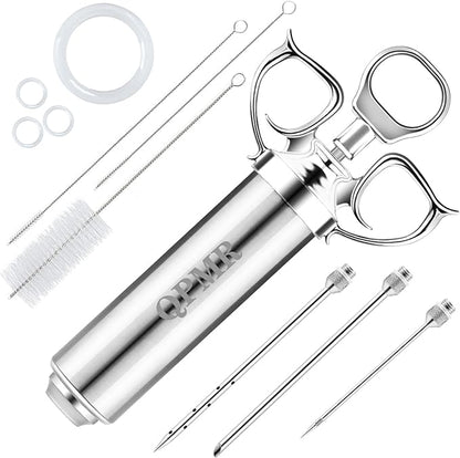 QPMR Meat Injector Syringe Kit, 2-oz Large Capacity Marinade Turkey Injector with 3pcs Stainless Steel Marinade Injector Needles for BBQ Grill Smoker & Turkey & Brisket