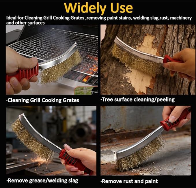 BBQ Grill Brush Set with Wire Scraper and Basting Brushes, 3-Piece, 1 in and 2 in Pastry Brushes for Cooking