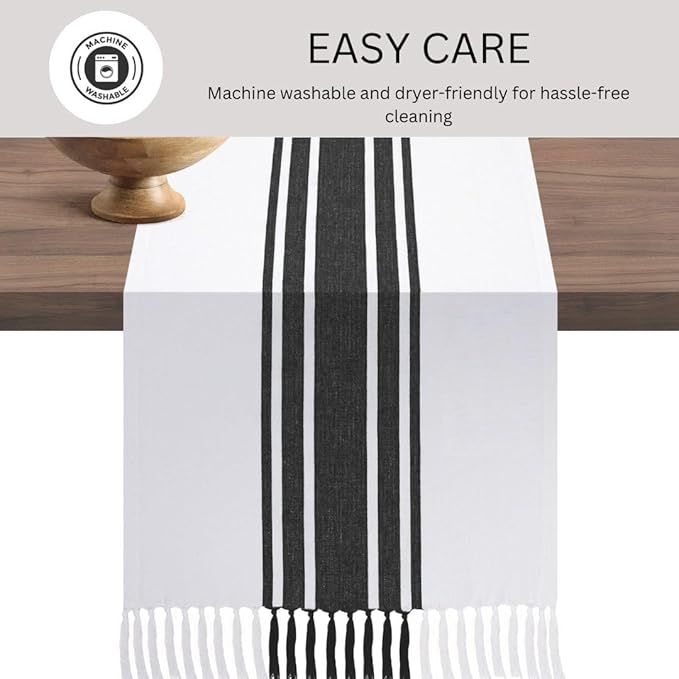 Table Runner 100% Cotton 14x90 Inch - Soft Durable Washable, for Parties Holidays Weddings Kitchen and Everyday Use - 90 Inches Long Farmhouse Rustic Table Runner Black