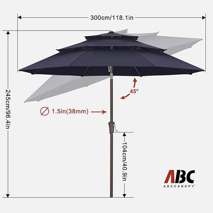 ABCCANOPY 10Ft 3 Tiers Market Umbrella, Outdoor Table Umbrella for Patio, Deck, Backyard (Navy Blue)