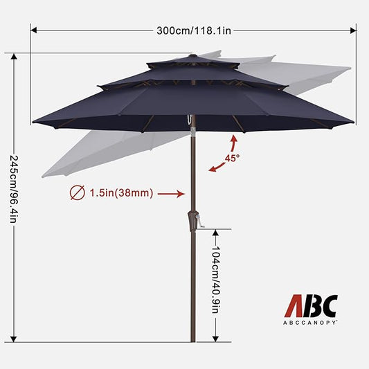 ABCCANOPY 10Ft 3 Tiers Market Umbrella, Outdoor Table Umbrella for Patio, Deck, Backyard (Navy Blue)
