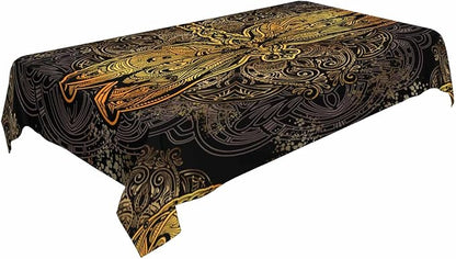Golden Dragonfly Tablecloth 60x84 Inch Rectangular Vintage Boho Flower Textures Ornate Exquisite Wings Mystery Oblong Table Cloth Kitchen Table Decorations for Home Dinner Party