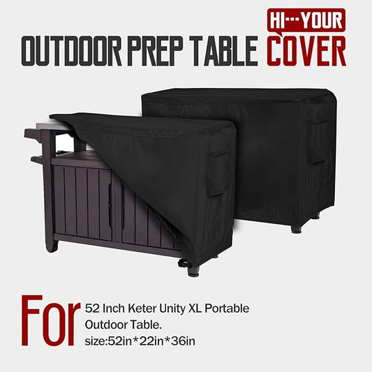 Prep Table Cover, Fits 52 inch Keter Unity XL Portable Outdoor Table,420D Tear-Resistant, UV Resistant, All Weather Protection Waterproof,52" L x 22" W x 36" H