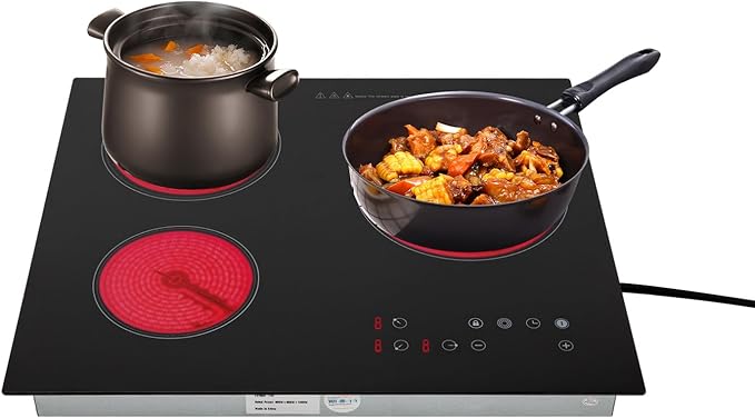 3 Burner Electric Cooktop 110v, 23 Inch Portable Stove Cooktop with LED Display, Child Safety Lock and Timer, 2600W 9 Power Level Electric Ceramic Built-in Stovetop, Hard Wire (No Plug)