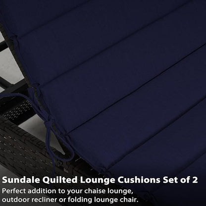 Sundale Outdoor Olefin Quilted Lounge Cushion Set of 2, Patio Foldable Chaise Lounger Cushion, Water-Resistant Lounge Chair Pad with Straps Navy Blue, 80 x 26 inches
