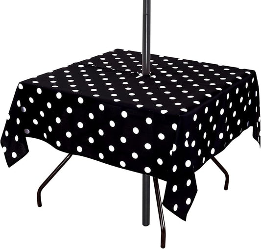 Poise3EHome Square Outdoor Tablecloth with Umbrella Hole and Zipper,Black Dot 60x60 Inch,Polyester SpillProof Washable Table Cloth for Spring Summer Patio Garden Poolside Picnic Camping BBQS